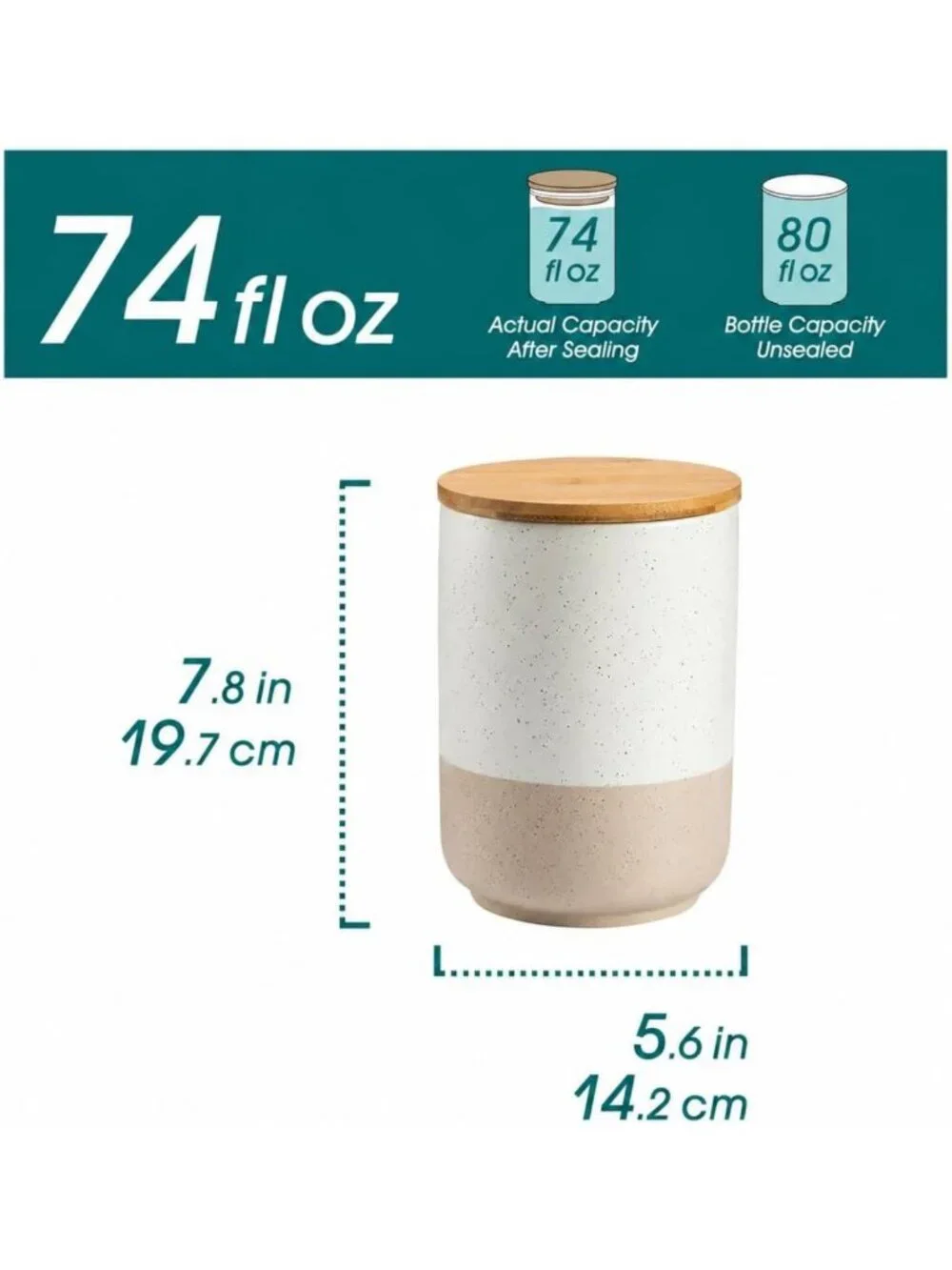 Large Ceramic Canister Set with Airtight Wood Lids - 2-Piece Kitchen Storage